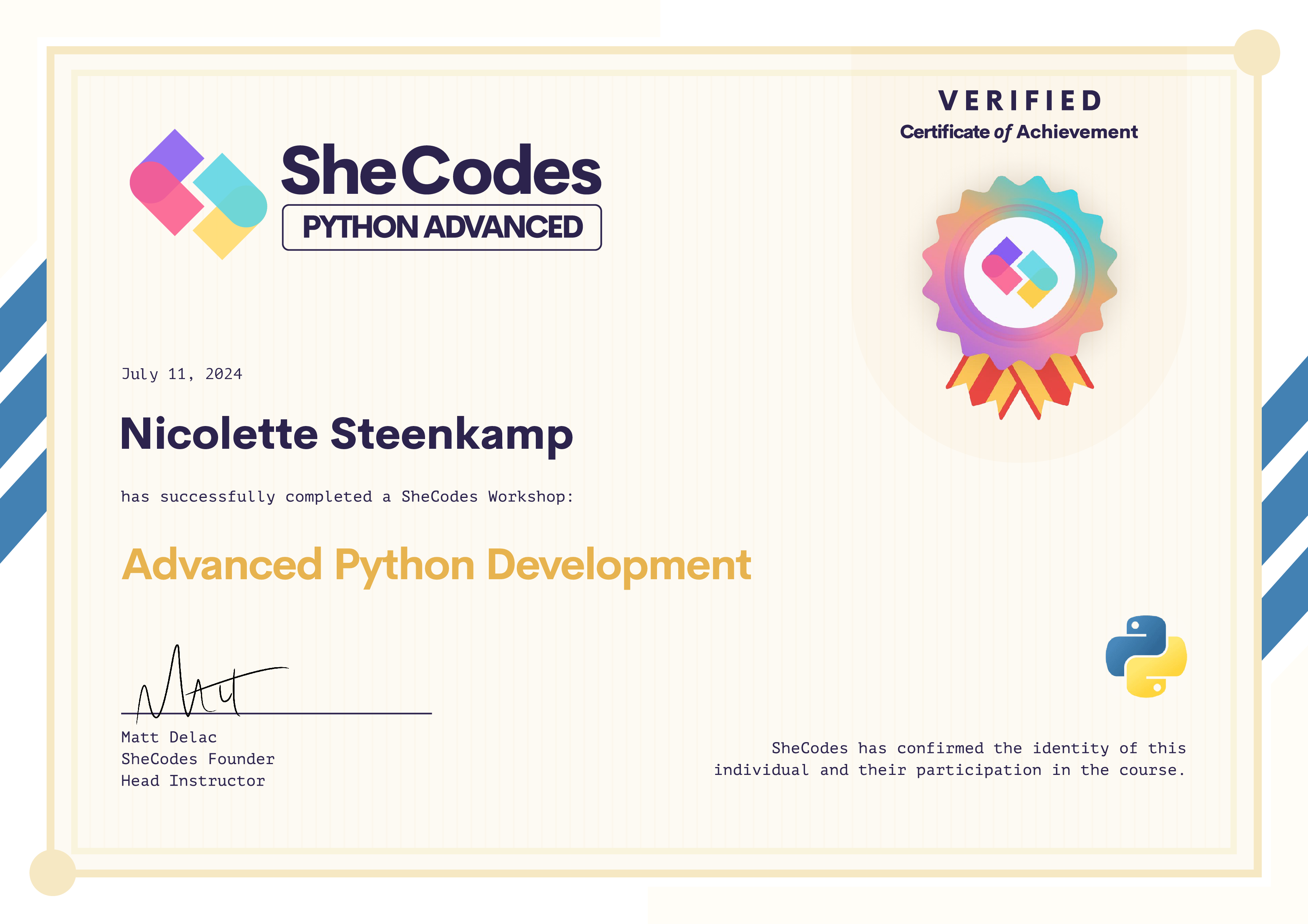 Advanced Python Development Certificate