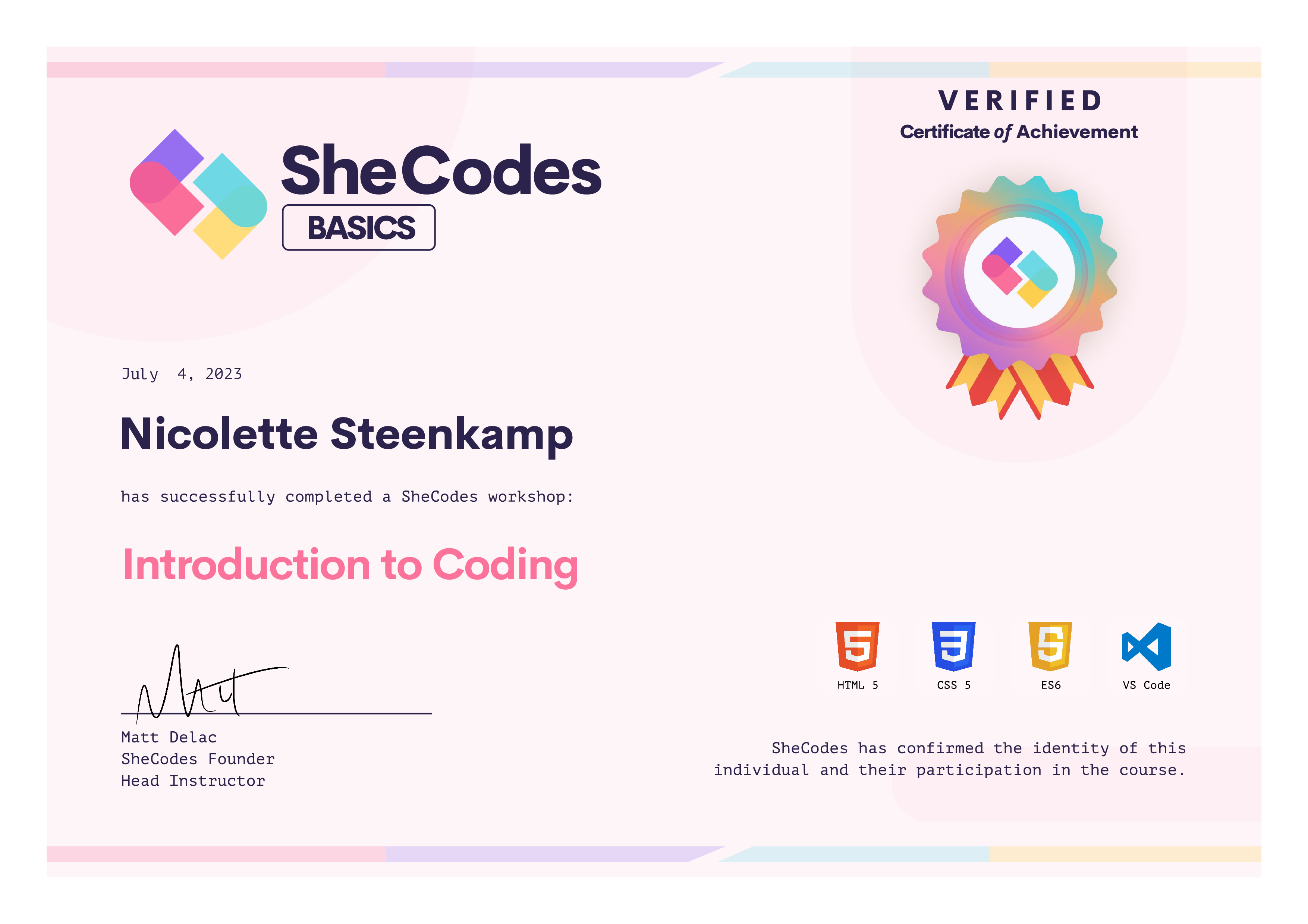 Introduction to Coding Certificate