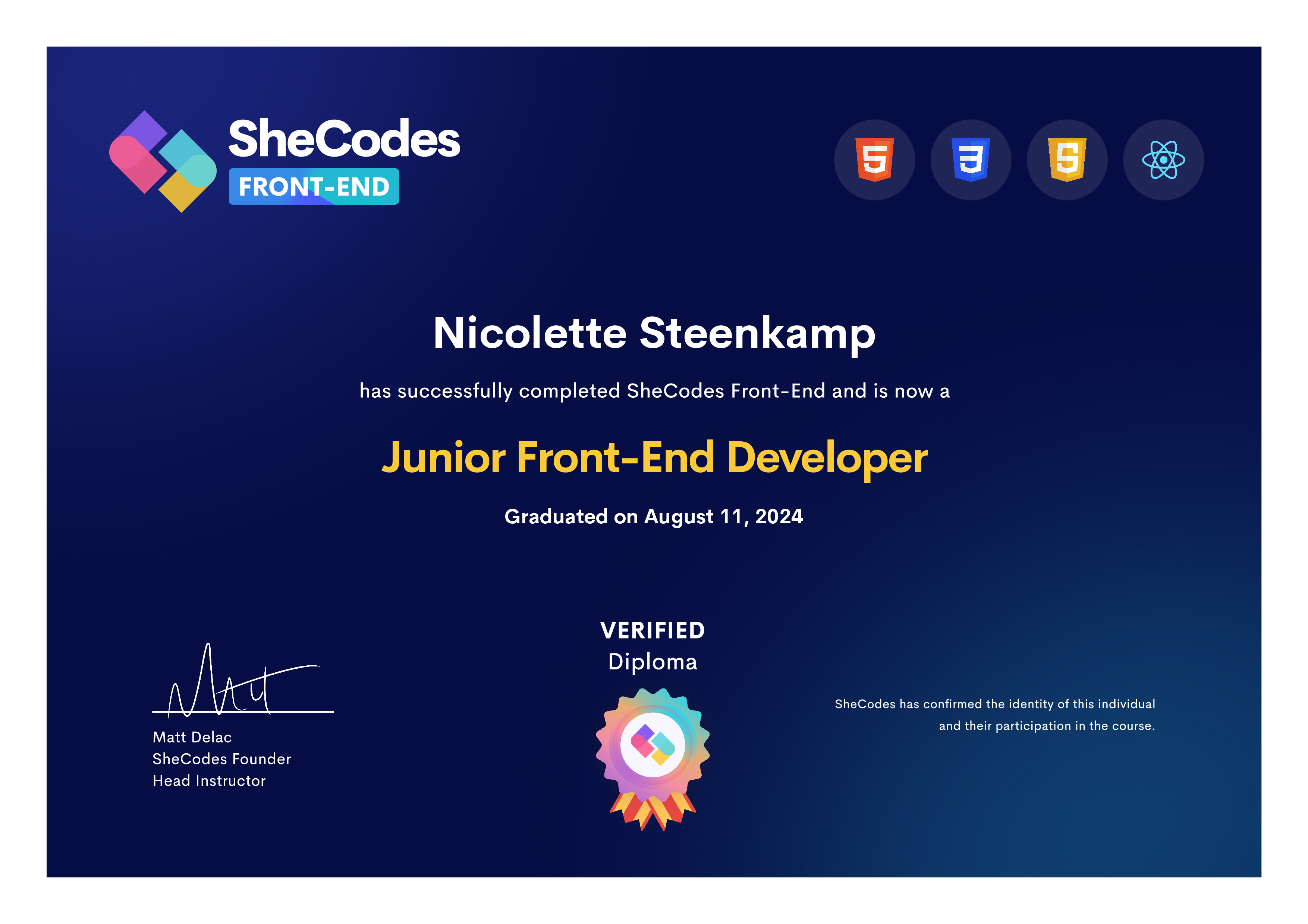 Junior Frontend Developer Certificate